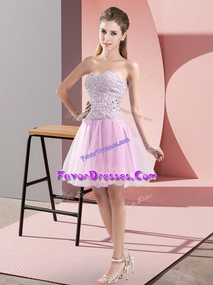 Excellent Lilac Prom Evening Gown Prom and Party with Beading Sweetheart Sleeveless Zipper