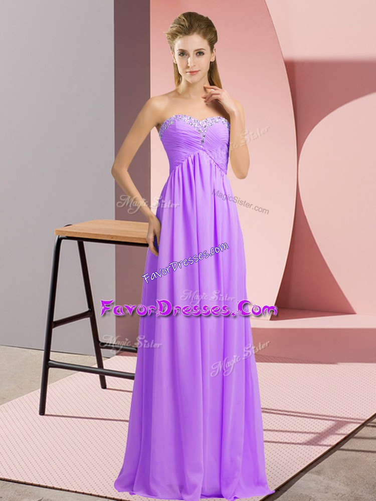  Beading Prom Gown Lavender Lace Up Sleeveless Floor Length
