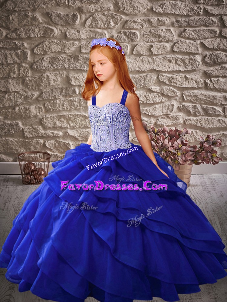 On Sale Sleeveless Beading and Ruffled Layers Lace Up Little Girls Pageant Dress