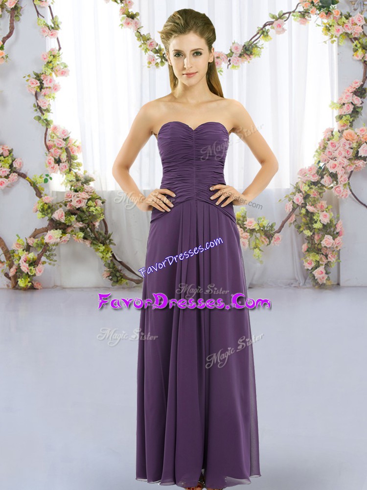 Purple Bridesmaids Dress Wedding Party with Ruching Sweetheart Sleeveless Lace Up
