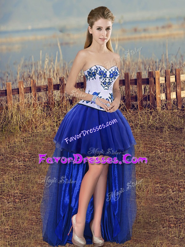 Edgy Royal Blue Sleeveless Tulle Lace Up Prom Party Dress for Prom and Party