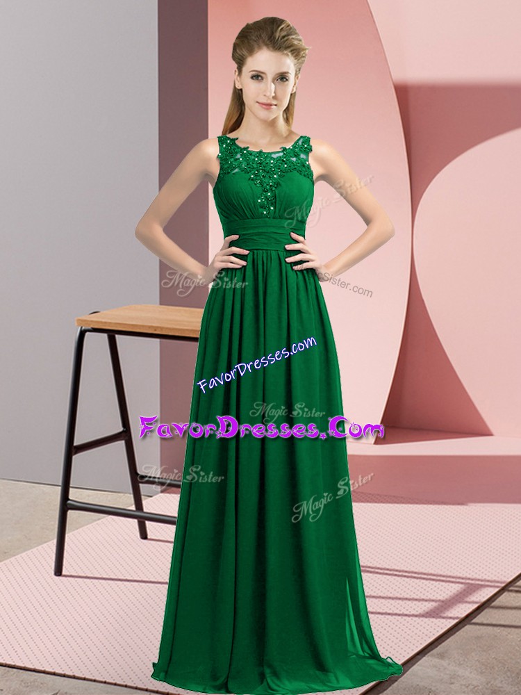  Dark Green Sleeveless Beading and Appliques Floor Length Wedding Guest Dresses