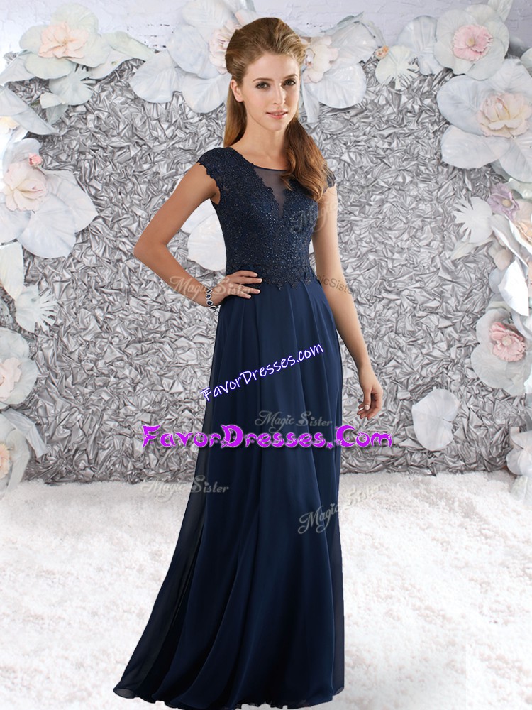 Fantastic Navy Blue Sleeveless Chiffon Zipper Prom Dresses for Prom and Party