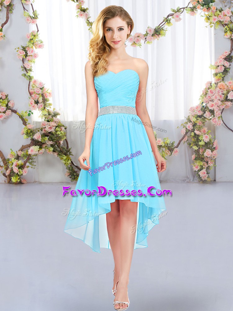  High Low Aqua Blue Bridesmaid Dresses Sweetheart Sleeveless Lace Up
