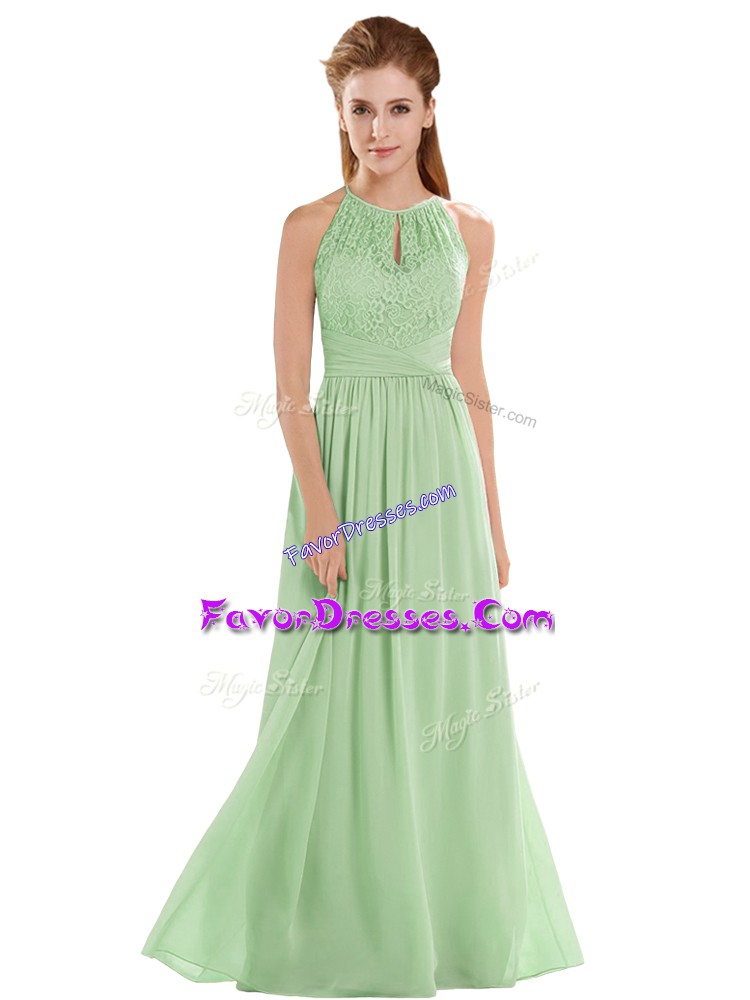  Chiffon Halter Top Sleeveless Backless Lace Dress for Prom in Apple Green