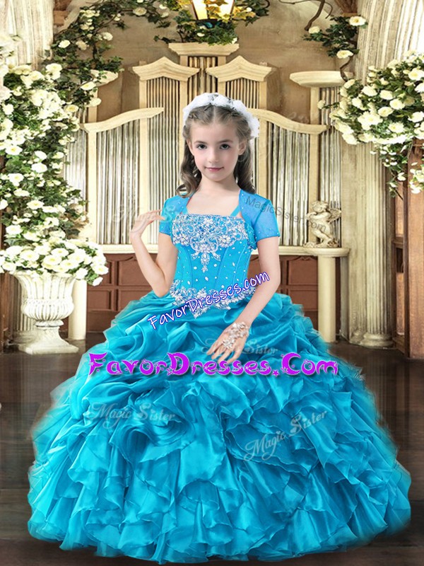  Sleeveless Lace Up Floor Length Beading and Ruffles Pageant Gowns For Girls