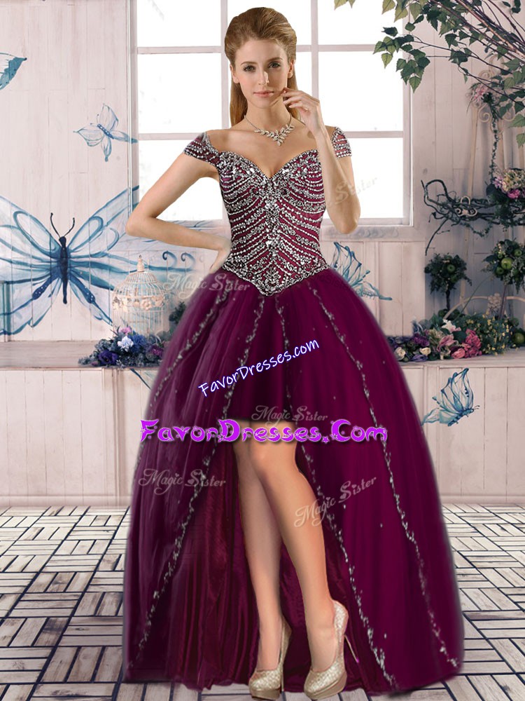 Eye-catching Purple Sleeveless Tulle Lace Up Homecoming Dress for Prom and Party