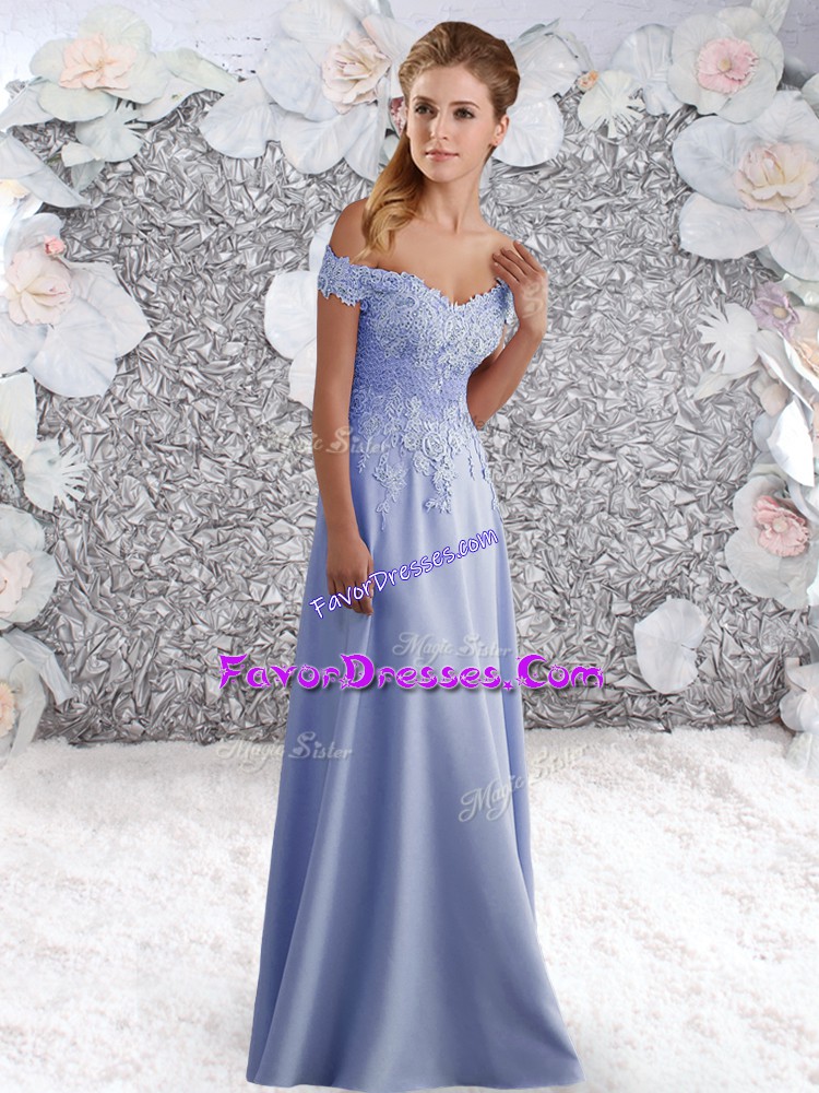 Fantastic Off The Shoulder Sleeveless Zipper Prom Gown Lavender Chiffon