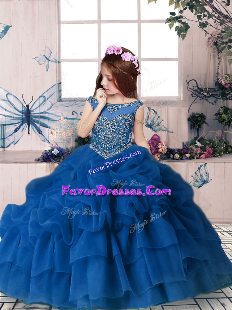 Fashionable Scoop Sleeveless Organza Child Pageant Dress Beading and Pick Ups Zipper