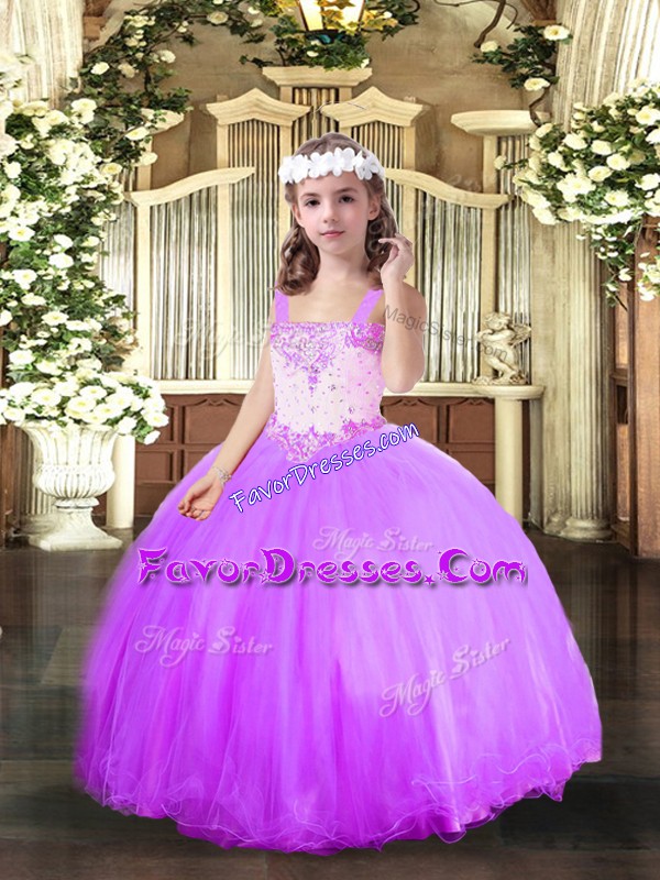 Unique Tulle Sleeveless Floor Length Little Girls Pageant Dress Wholesale and Beading