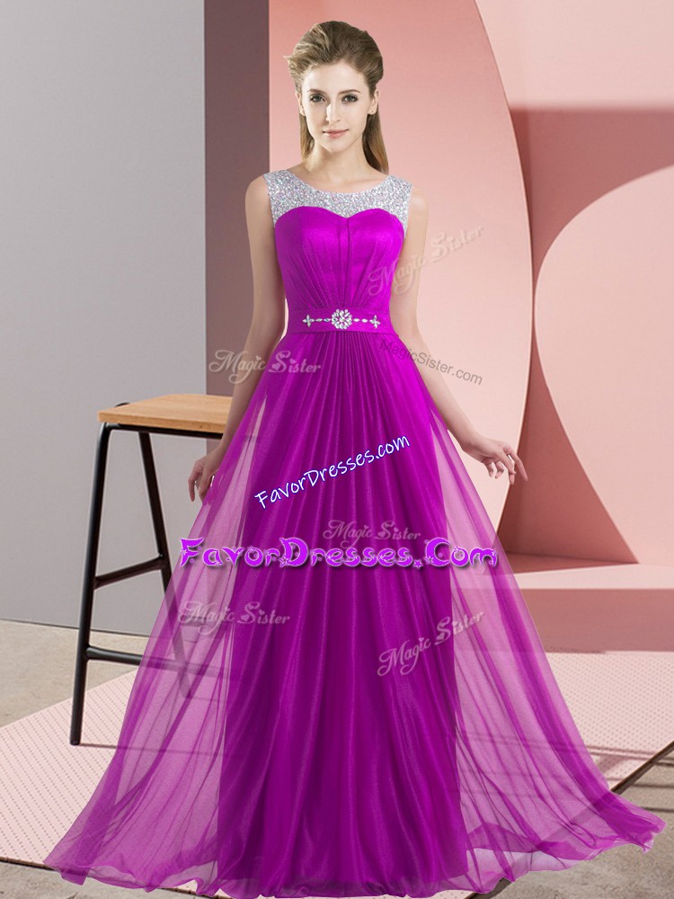  Empire Bridesmaid Dresses Purple Scoop Chiffon Sleeveless Floor Length Lace Up