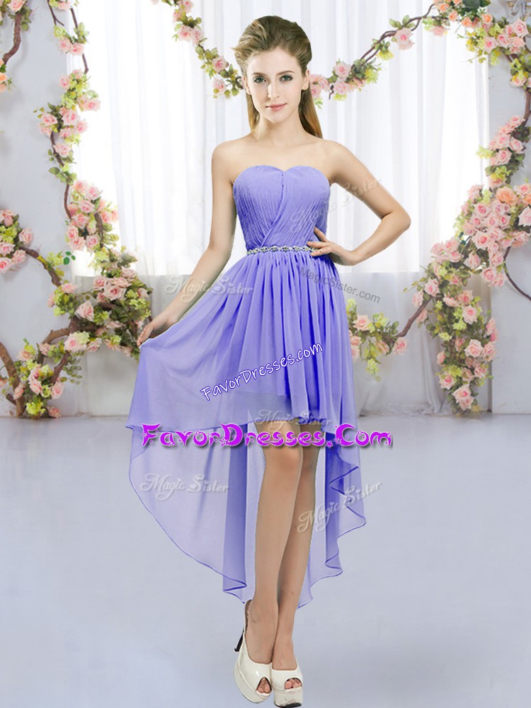  Lavender Empire Chiffon Sweetheart Sleeveless Beading High Low Lace Up Bridesmaids Dress