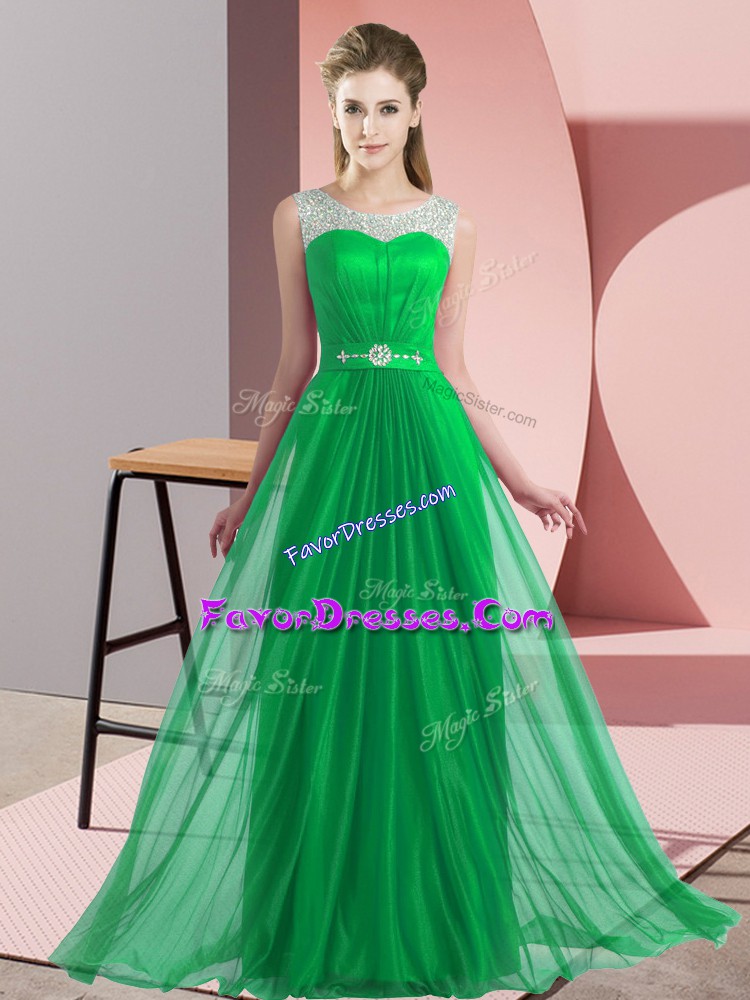  Green Scoop Neckline Beading Wedding Guest Dresses Sleeveless Lace Up