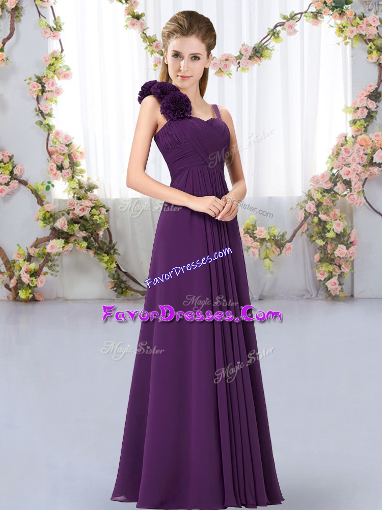  Dark Purple Straps Lace Up Hand Made Flower Bridesmaid Dress Sleeveless