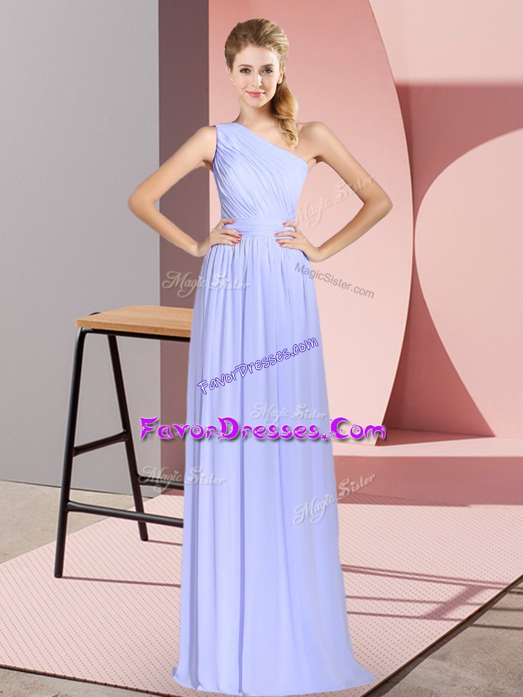  Chiffon One Shoulder Sleeveless Lace Up Ruching Evening Dress in Baby Blue