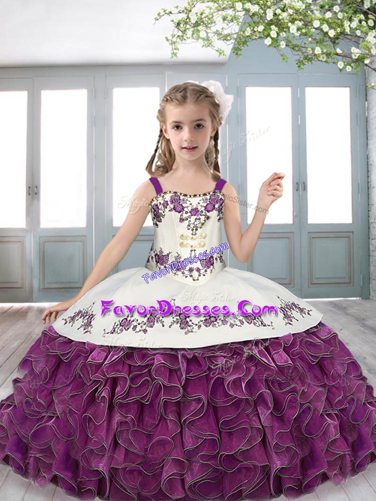  Purple Lace Up Glitz Pageant Dress Beading and Ruffles Sleeveless Floor Length
