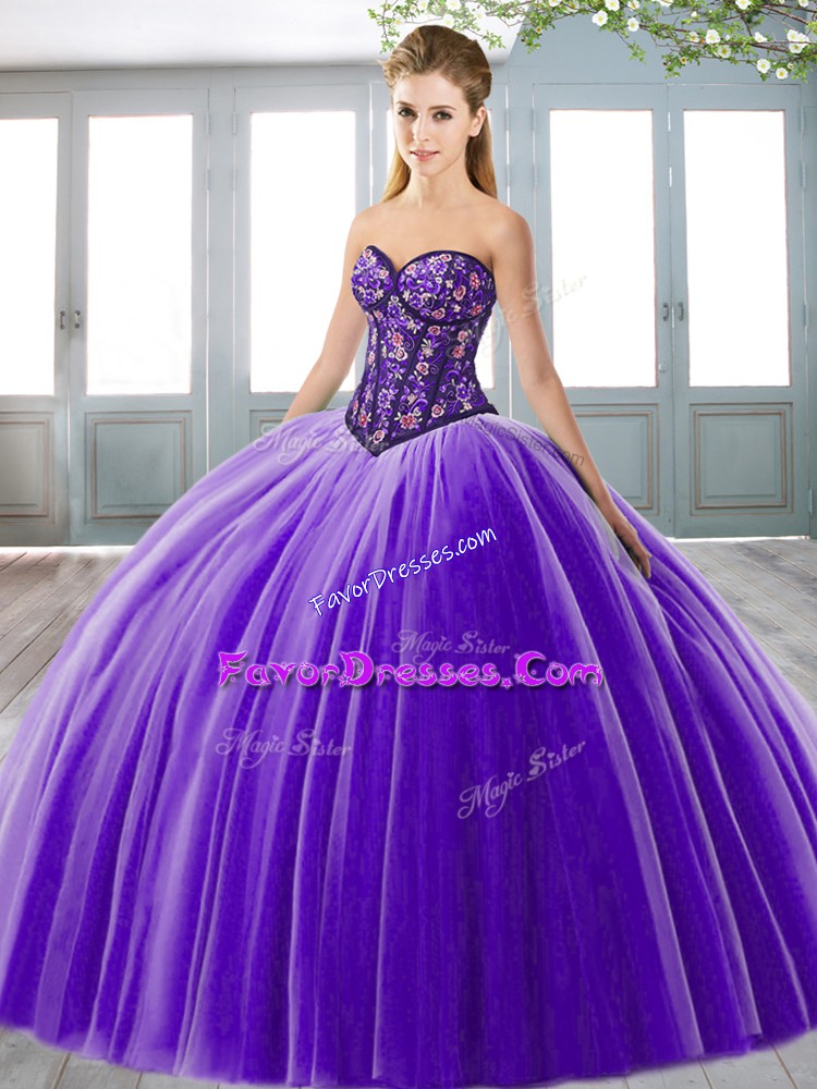 Custom Designed Floor Length Ball Gowns Sleeveless Purple Quince Ball Gowns Lace Up