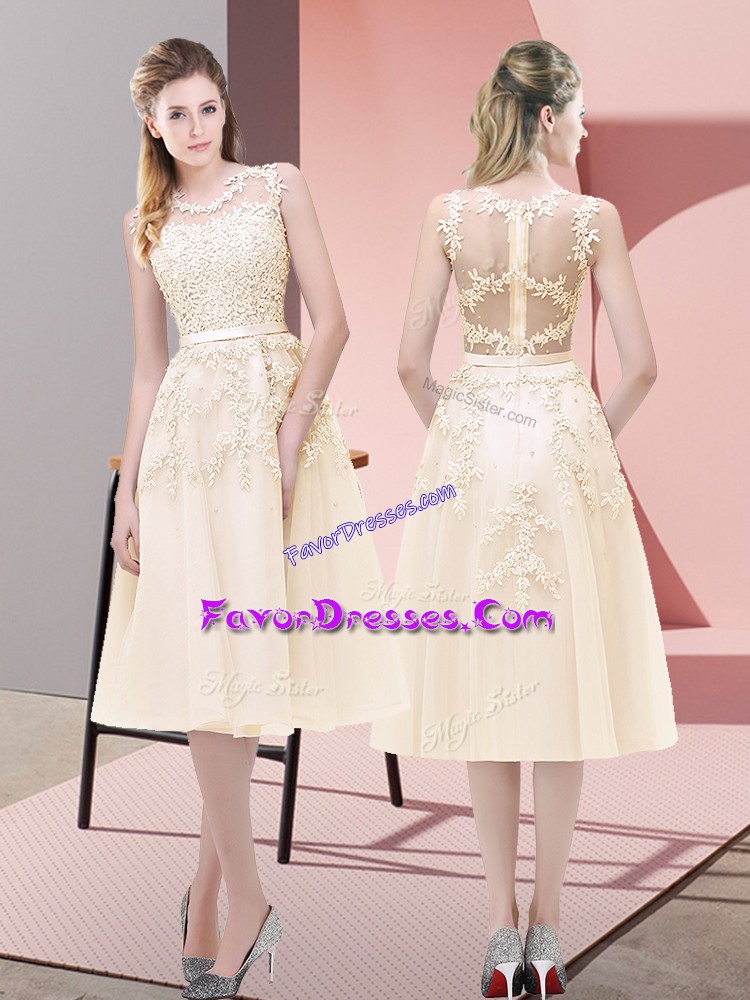 Romantic Scoop Sleeveless Zipper Dress for Prom Champagne