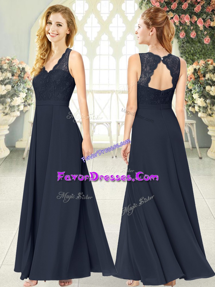  Black V-neck Zipper Lace Prom Party Dress Sleeveless