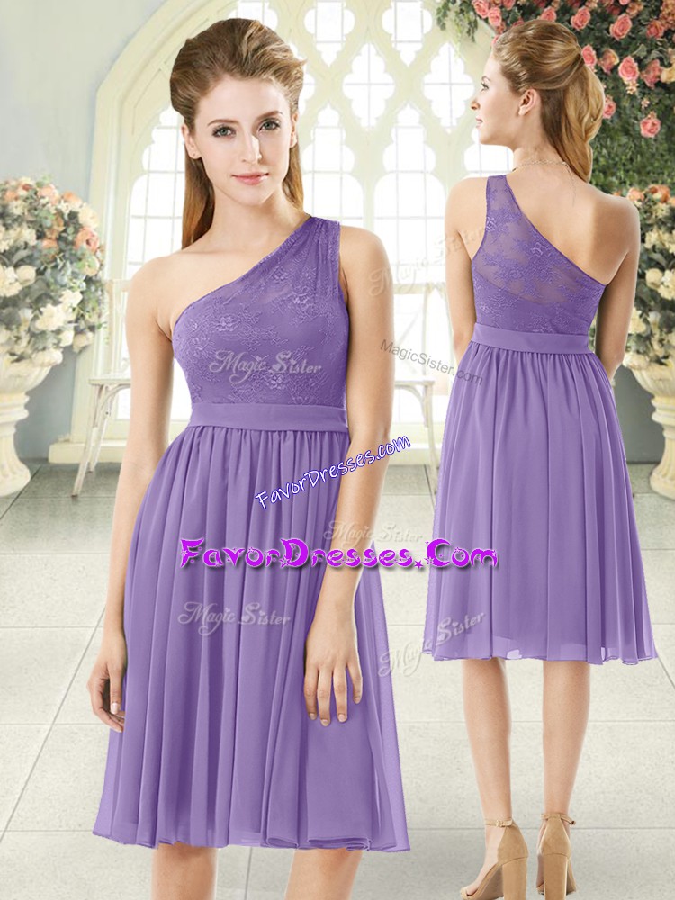  Lavender Side Zipper Prom Gown Lace Sleeveless Knee Length