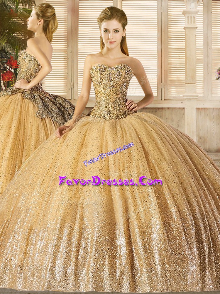 Sophisticated Sequined Sleeveless 15th Birthday Dress Sweep Train and Beading and Appliques