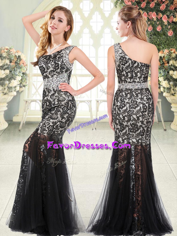 Stunning Black Sleeveless Beading and Lace Floor Length Prom Evening Gown
