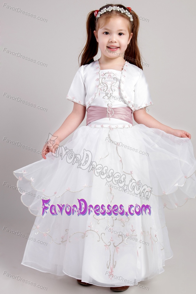 White Square Taffeta and Organza Embroidery Baby Girl Dresses