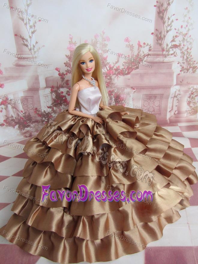 Elegant Ball Gown Ruffles Layers Brown Barbie Doll Dress