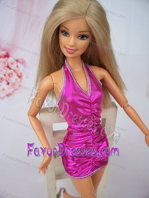 Sexy Halter Fuchsia Mini-length Party Clothes Fashion Dress For Noble Barbie