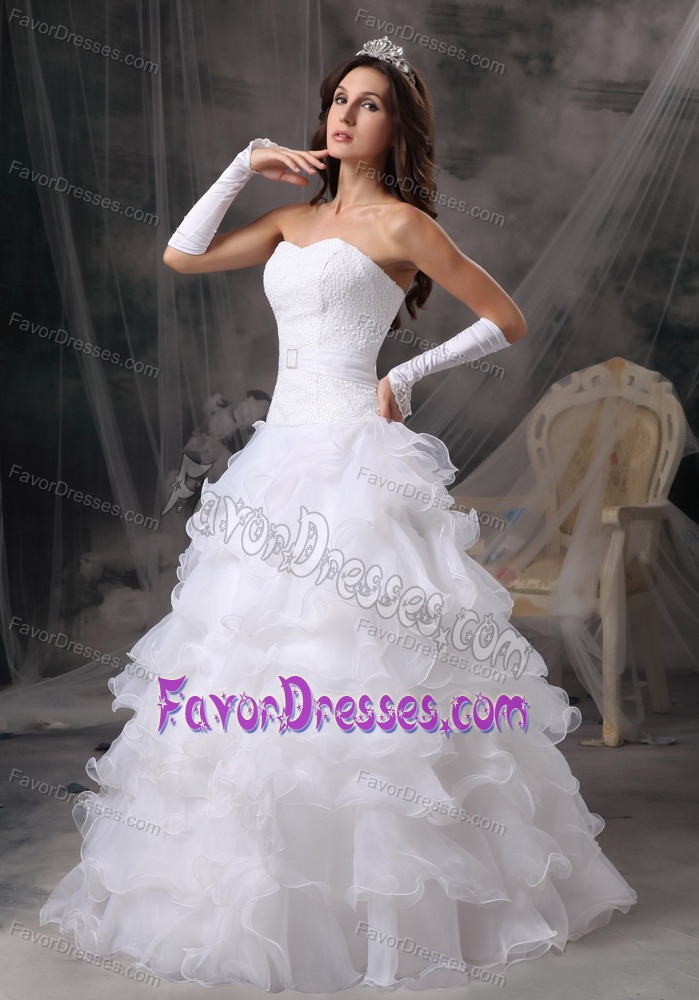 Fabulous Sweetheart Ruffled Zipper-up Organza Wedding Gown in Long
