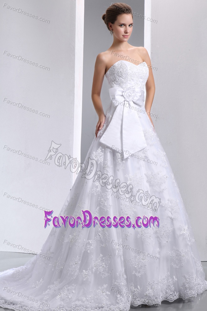 Unique Sweetheart Taffeta and Lace White Fall Wedding Dress with Bowknot