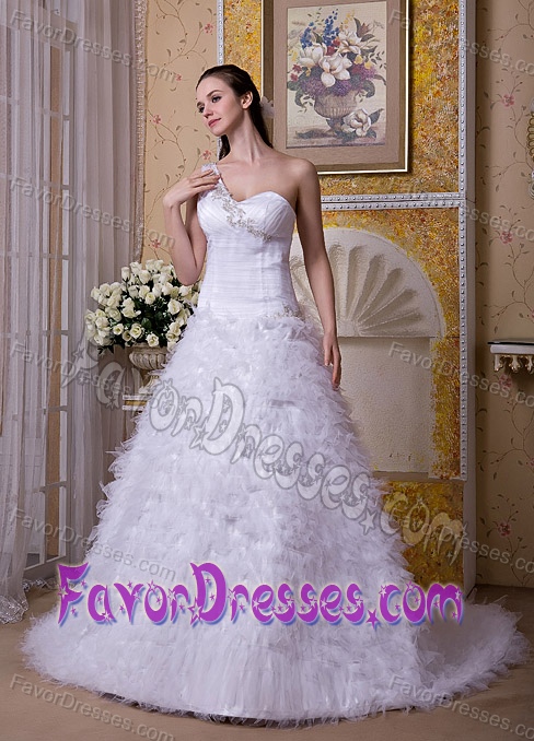 One Shoulder Satin and Tulle White Classical Dresses for Brides