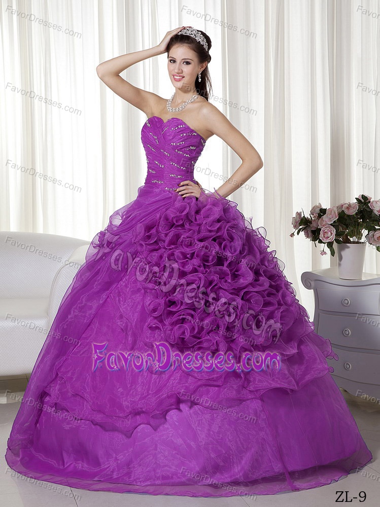 Sweetheart Elegant Organza Dresses for Quince with Beading and Ruching
