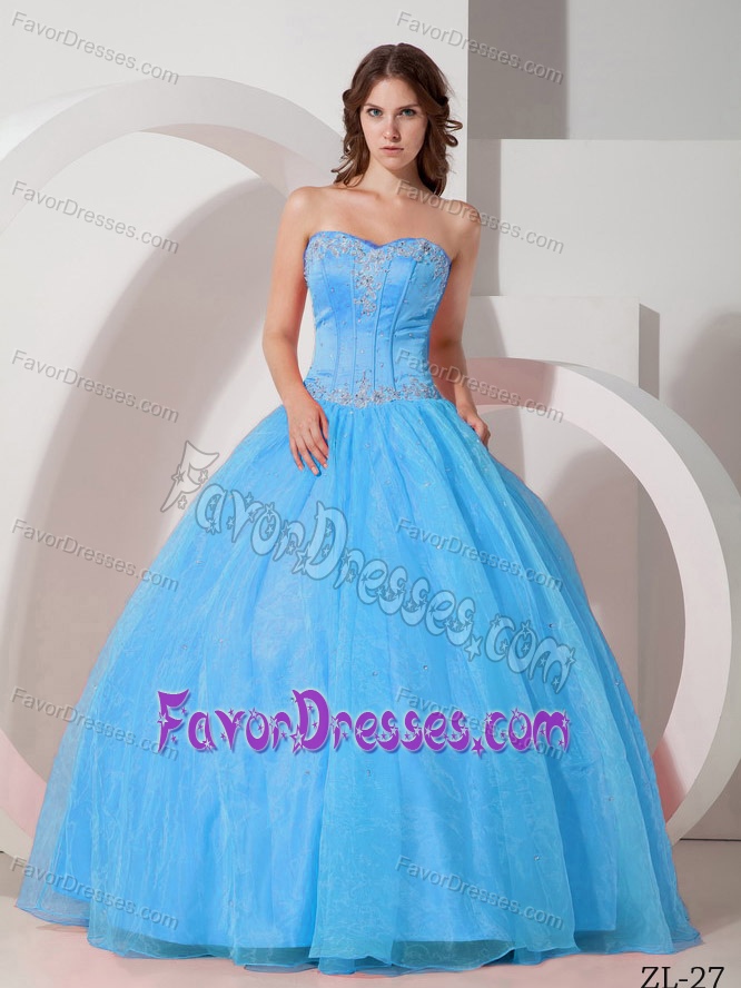 Clearance Appliqued Dresses for Quinceanera with Sweetheart Neck in Aqua Blue
