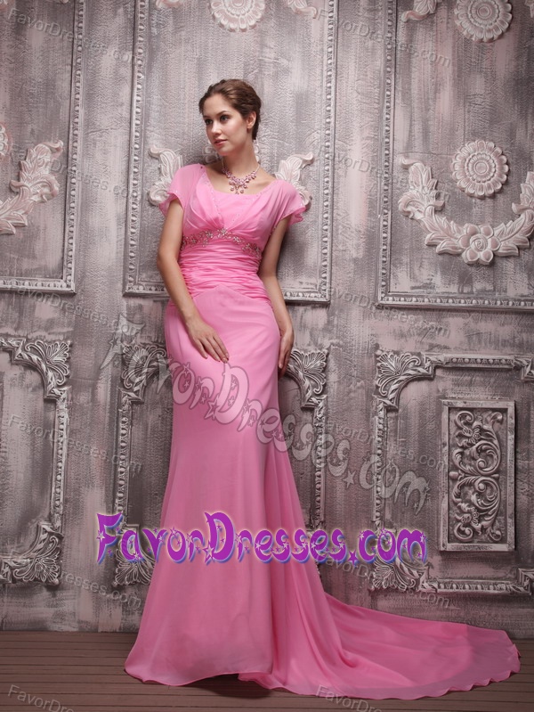 Lovely Rose Pink V-neck Chiffon Celeb Dresses for Less with
