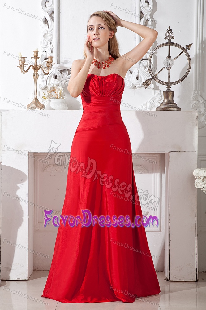 New Sweetheart Long Red Ruched Taffeta Maternity Maid of Honor Dress