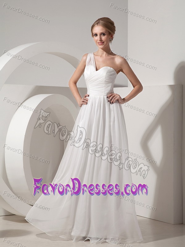 Popular White Empire One Shoulder Organza Ruched 2013 Prom Dress for Ladies