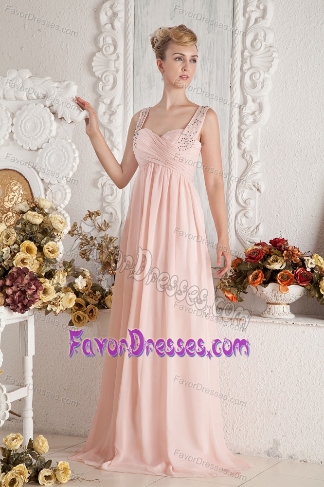 Beautiful Empire Straps Beaded and Ruched Chiffon Prom Dress with