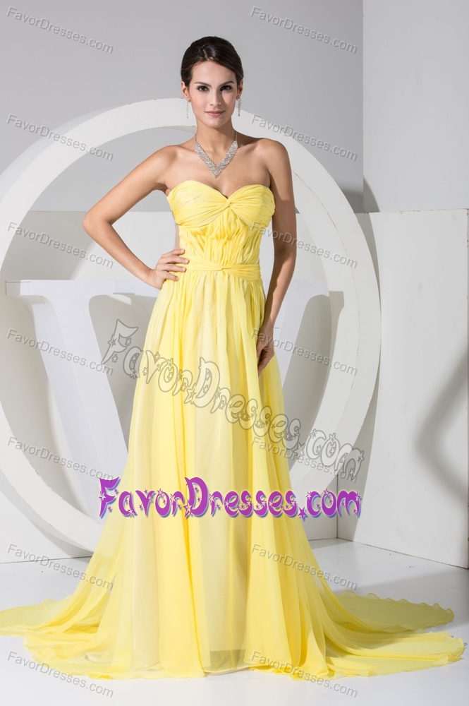 Beautiful Sweetheart Back Out Prom Dresses in Yellow with Watteau Train in 2013