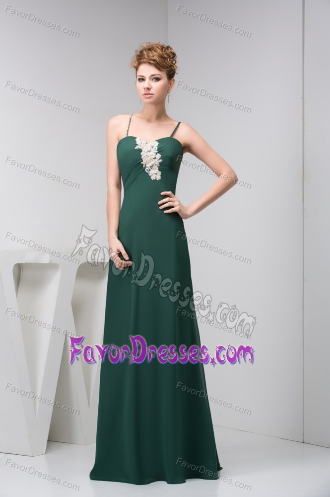 Appliqued Dark Green Prom Holiday Dress with Spaghetti Straps for Custom Made