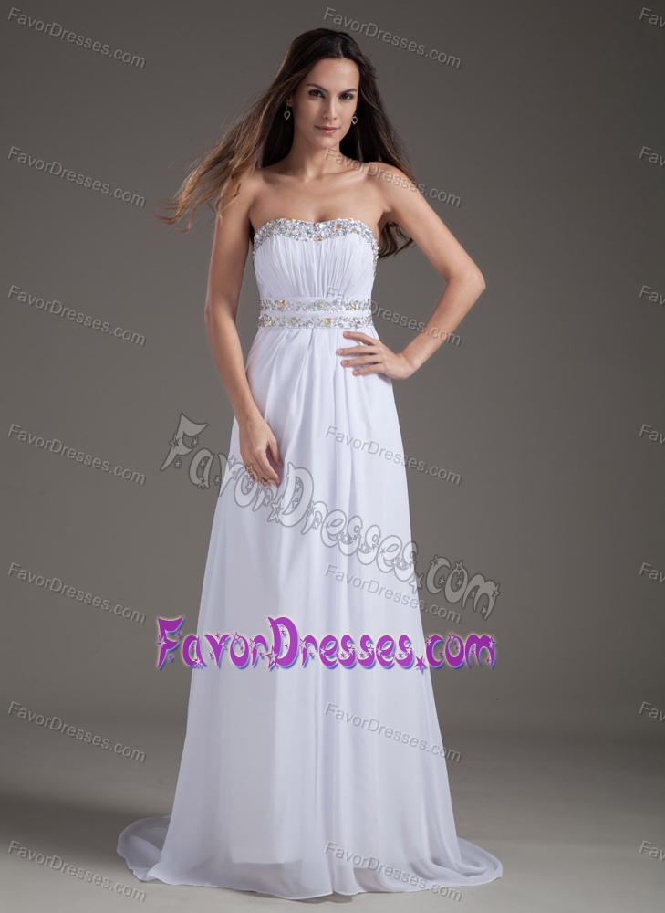 White Strapless Chiffon Prom Dresses for Celebrity with Beading