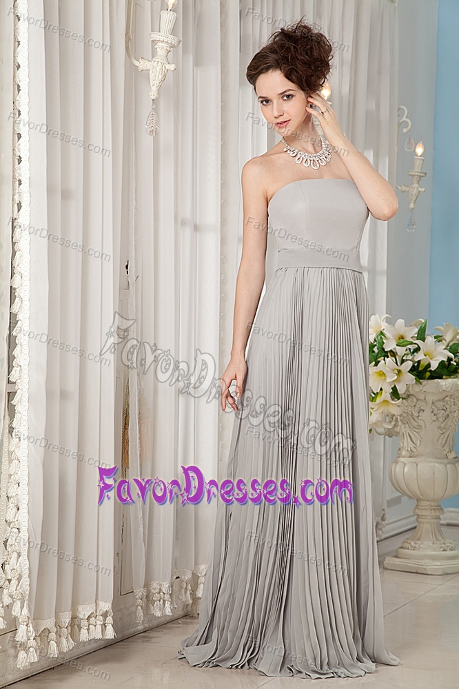 Cheap Grey Empire Strapless Chiffon Prom Long Dress with Ruching for Less