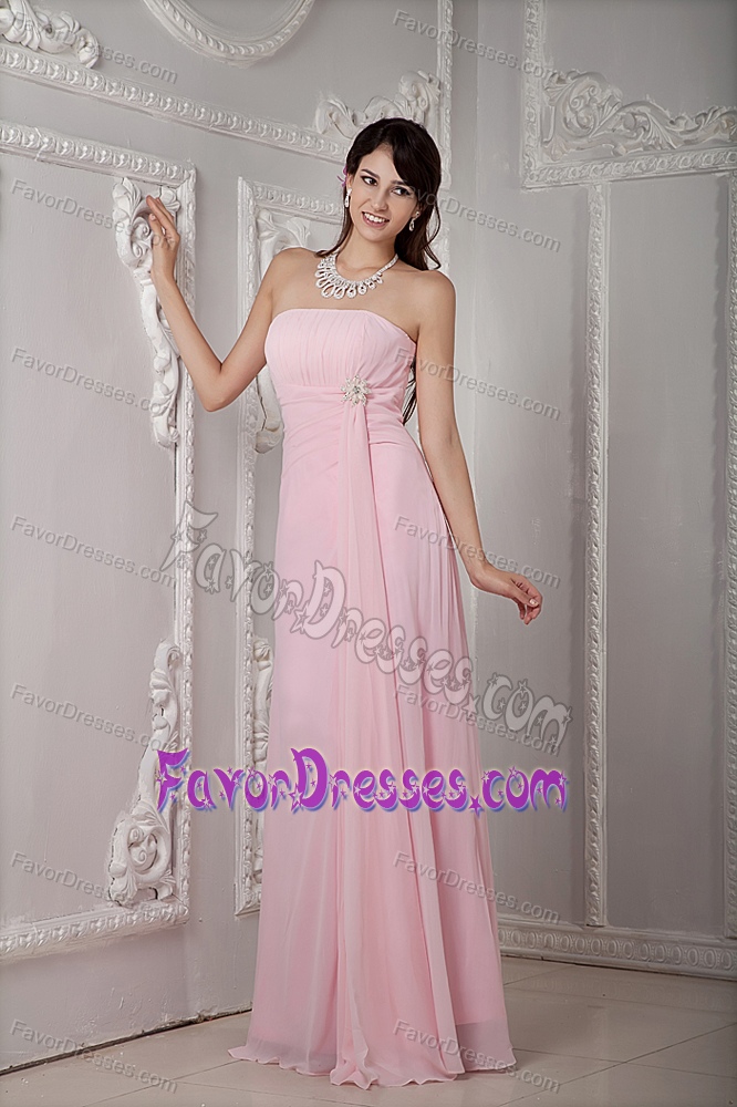 Cheap Baby Pink Strapless Long Prom Dress in Chiffon with Beading