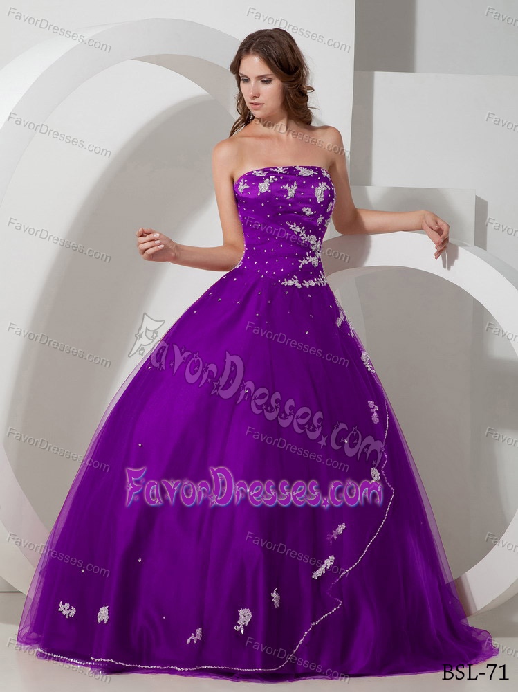 Purple Taffeta and Tulle Sweet Sixteen Dress with Appliques and Beading