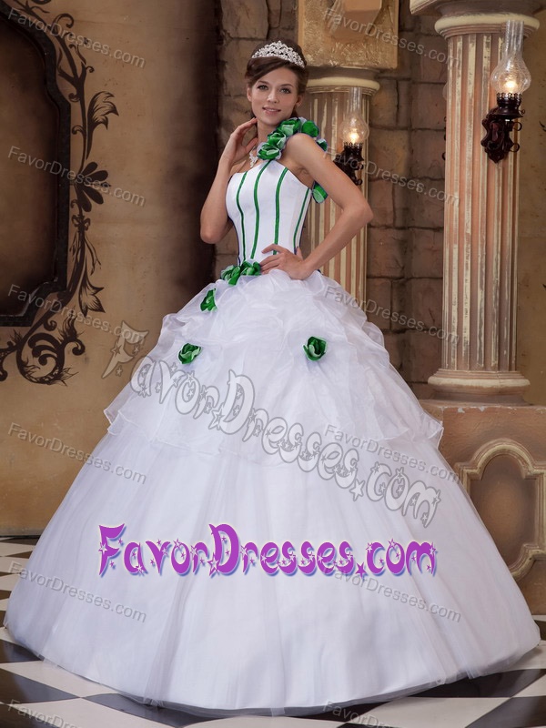 White One Shoulder Dress for Quinceanera in Satin and Tulle with Flower