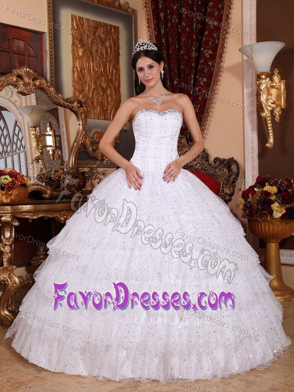 Quinceanera Dresses Taffeta and Tulle with Beading and Sequins in White