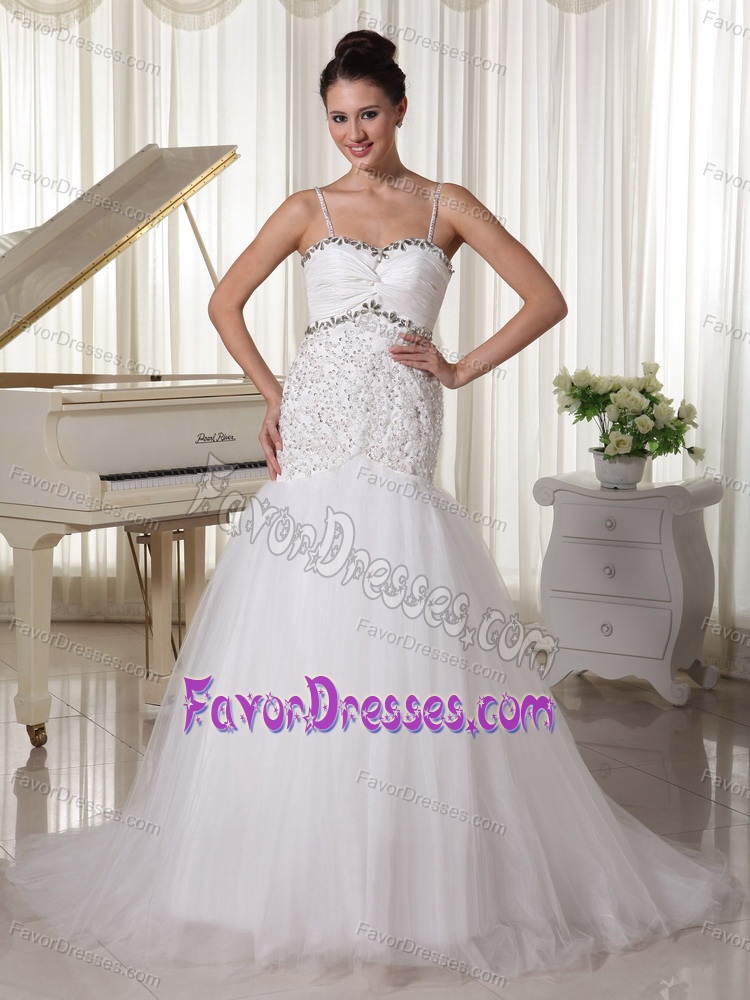 Discount Taffeta and Tulle Wedding Gown Dresses Beaded with Spaghetti Straps