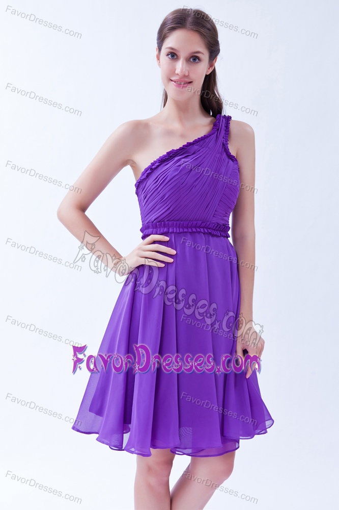 Purple One Shoulder Chiffon Ruched Dama Dress for Quinceanera
