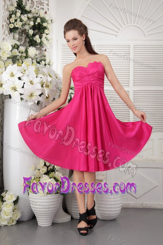 Inexpensive Taffeta Strapless Dama Dresses for Quinceanera in Hot Pink