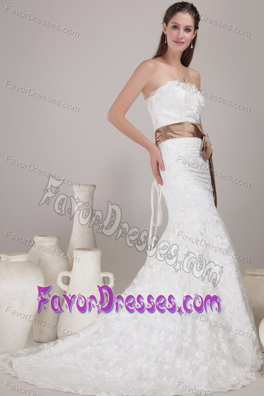Charming Mermaid Strapless Court Train Lace Wedding Reception Dresses